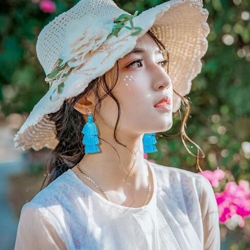 أقراط شرابة للنساء، أقراط بوهيمية متدلية مقاس 2.55 بوصة × 0.98 بوصة أقراط وردية ساخنة للفتيات أقراط متدلية صيفية للشاطئ أقراط مصنوعة يدويًا in Kuwait