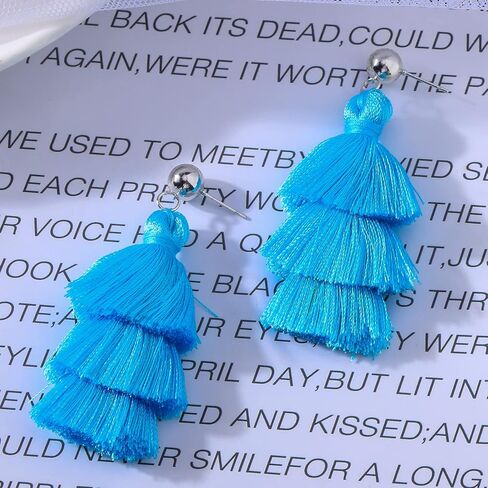 أقراط شرابة للنساء، أقراط بوهيمية متدلية مقاس 2.55 بوصة × 0.98 بوصة أقراط وردية ساخنة للفتيات أقراط متدلية صيفية للشاطئ أقراط مصنوعة يدويًا in Kuwait