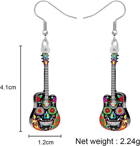 RAIDIN Acrylic Creative Music Bass Electric Guitar Earrings for Women Girls Gift Cute Dangle Earrings Jewelry for Party Charms Decorations in Saudi Arabia