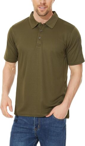 CRYSULLY Men's Tactical T Shirt Short Sleeve Quick Dry Polo Military Pullover Outdoor Golf Shirt Army Tee in Kuwait