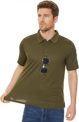 CRYSULLY Men's Tactical T Shirt Short Sleeve Quick Dry Polo Military Pullover Outdoor Golf Shirt Army Tee in Kuwait