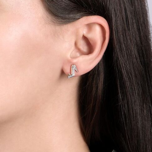 Jewelili Enchanted Disney Fine Jewelry 10K Rose Gold and Sterling Silver 1/10 Cttw Round White Diamond Cinderella Slipper Earrings in Saudi Arabia