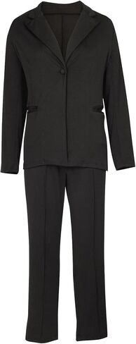 طقم بدلة بليزر نسائي مكون من قطعتين وسروال طويل وأكمام وأزرار وسترة متينة للعمل والعمل غير الرسمي للمكتب باللون الأحمر مقاس كبير in Kuwait