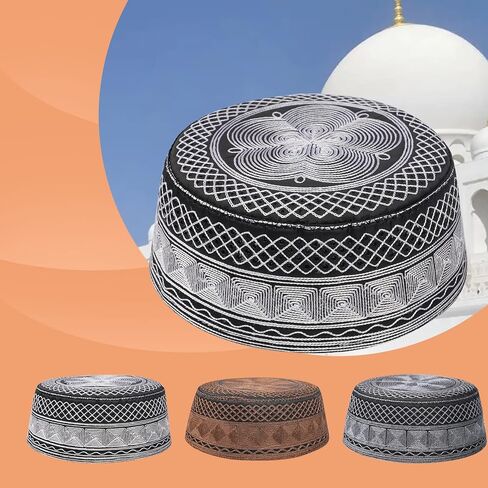 رجل تنفس مصلاة للمسلمين الكوفي قبعة الجمجمة التطريز الإسلام الكوفي قبعات تاكي الصلاة قبعة صغيرة كوفيا توبي قبعة in Saudi Arabia