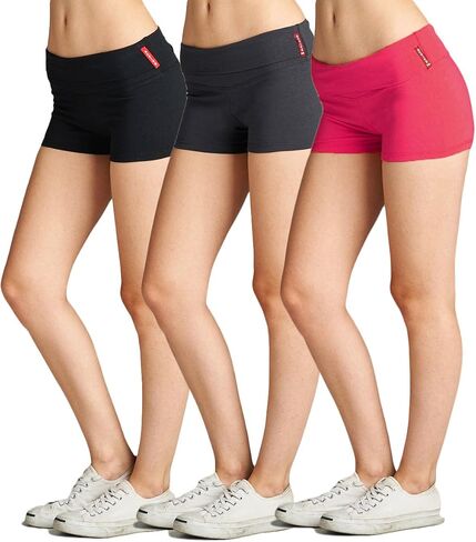Emmalise Women's Active Yoga Shorts Low Rise Fold Over Workout Dance Pant in Saudi Arabia