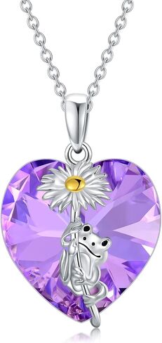 قلادة الضفدع مع قلادة على شكل قلب من الفضة الاسترليني الكريستالية على شكل ضفدع ديزي للنساء والفتيات وهدايا عيد الحب وعيد الميلاد in Kuwait