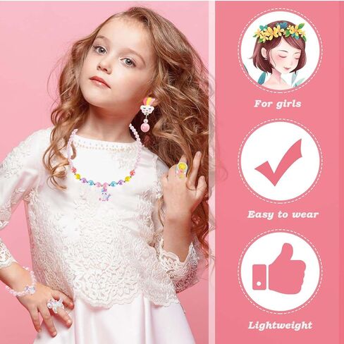 مجموعة مجوهرات DkakoJew للفتيات قلادة وسوار وأقراط وخاتم مجموعة قلادة يونيكورن للفتيات مجموعة مجوهرات عيد الهالوين هدية عيد الميلاد. in Kuwait