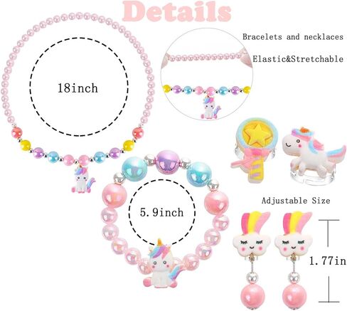 مجموعة مجوهرات DkakoJew للفتيات قلادة وسوار وأقراط وخاتم مجموعة قلادة يونيكورن للفتيات مجموعة مجوهرات عيد الهالوين هدية عيد الميلاد. in Kuwait