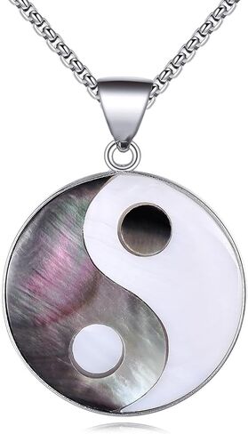 SILBAZ Yin Yang necklace abalone shell Yin Yang Pendant necklace Taiji Necklace Chinese Taiji Jewelry Necklace Yin Yang gifts for Women girls in Saudi Arabia