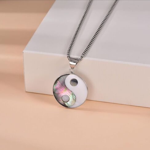 SILBAZ Yin Yang necklace abalone shell Yin Yang Pendant necklace Taiji Necklace Chinese Taiji Jewelry Necklace Yin Yang gifts for Women girls in Saudi Arabia