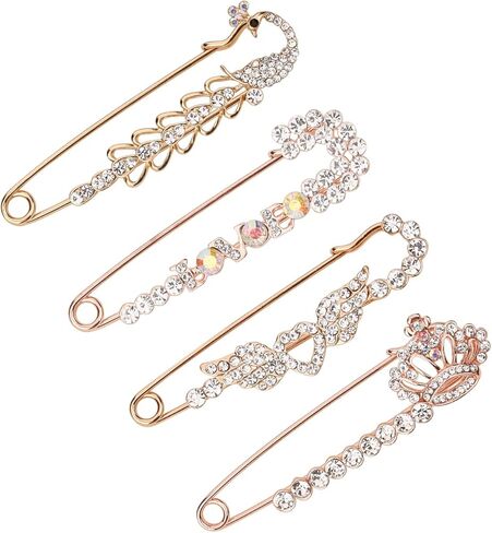 4 Pieces Brooch Pins for Women, Sweater Shawl Clips Set Safety Pins for Crafts, Fashion Crystal Brooch Pin Decoration for Women Shirts Dresses, Rhinestone Brooch Pin for Women Costume Accessory, in Kuwait