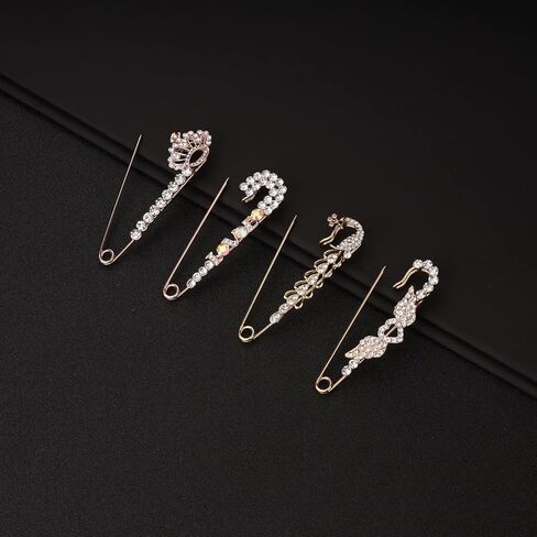 4 Pieces Brooch Pins for Women, Sweater Shawl Clips Set Safety Pins for Crafts, Fashion Crystal Brooch Pin Decoration for Women Shirts Dresses, Rhinestone Brooch Pin for Women Costume Accessory, in Kuwait
