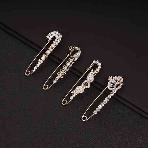 4 Pieces Brooch Pins for Women, Sweater Shawl Clips Set Safety Pins for Crafts, Fashion Crystal Brooch Pin Decoration for Women Shirts Dresses, Rhinestone Brooch Pin for Women Costume Accessory, in Kuwait