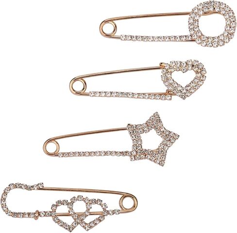 Fashion Women Brooches and Pins Sets with Faux Crystal Rhinestones Gold Plated Surface with Alloy 4 Pieces Women Brooches Gift Idea for Women For Scarf Hat Dress Uniform, Alloy, Rhinestones, Peral, in Kuwait