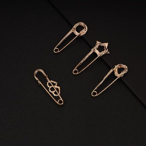 Fashion Women Brooches and Pins Sets with Faux Crystal Rhinestones Gold Plated Surface with Alloy 4 Pieces Women Brooches Gift Idea for Women For Scarf Hat Dress Uniform, Alloy, Rhinestones, Peral, in Kuwait