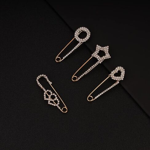 Fashion Women Brooches and Pins Sets with Faux Crystal Rhinestones Gold Plated Surface with Alloy 4 Pieces Women Brooches Gift Idea for Women For Scarf Hat Dress Uniform, Alloy, Rhinestones, Peral, in Kuwait
