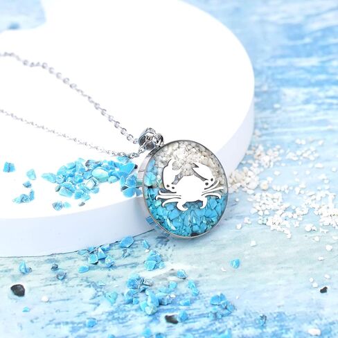 Lauren-Spencer Gemstone Beach Necklace for Women Turquoise Stone Pendant Necklace Dainty Cute Sea Turtle Starfish Sand Dollar Ocean Necklace for Women Teen Girls Summer Beach Jewelry Gift in Kuwait
