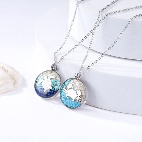 Lauren-Spencer Gemstone Beach Necklace for Women Turquoise Stone Pendant Necklace Dainty Cute Sea Turtle Starfish Sand Dollar Ocean Necklace for Women Teen Girls Summer Beach Jewelry Gift in Kuwait