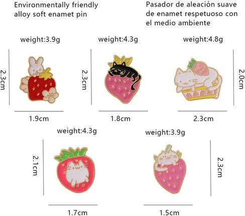 Cute Strawberry Animal Enamel Pin Cartoon Cat Bunny Fruit Cake Brooches Lapel Pins Badge Women's Jewelry Fashion Jewelry Gift for Kids Friends, Metal, no gemstone in Kuwait