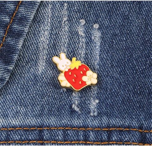 Cute Strawberry Animal Enamel Pin Cartoon Cat Bunny Fruit Cake Brooches Lapel Pins Badge Women's Jewelry Fashion Jewelry Gift for Kids Friends, Metal, no gemstone in Kuwait