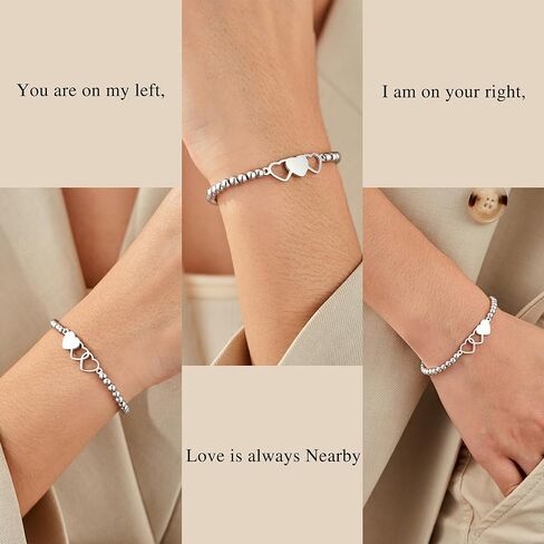 3 قطع من الأساور المتطابقة للأخوات - سوار على شكل قلب مطلي بالفضة قابل للتعديل بطول 7 بوصة + 2 بوصة in Kuwait