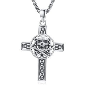 Skull Necklace for Men 925 Sterling Silver Skull Pendant Gothic Jewelry Gifts for Birthday Anniversary