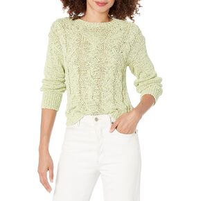 Vince Women's Textured Cable Crew,Pale Lime,Extra Large