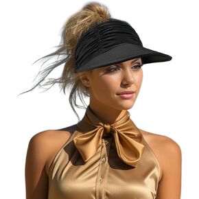 Women Ponytail Sunscreen Pleated Visor Hat, Foldable Beach Picnic Hat with UV Protection for Women Young Girls