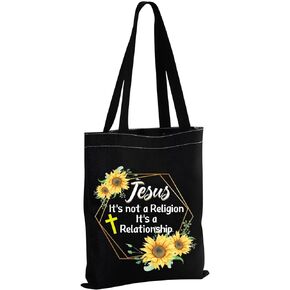 MBMSO Jesus Tote Bag It's Not a Religion It's a Relationship Shoulder Bag Christian Sunflower Gifts Religious Shopping Bags