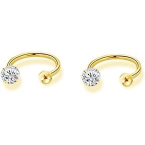 20g 4 Prong Round Cut Cubic Zirconia Stud Post Small Huggie Hoop Earrings Cartilage Tragus Helix Tiny Half Open Hoops Screw Back Stainless Steel Nose Rings Septum Lip Rings Crystal Piercing Hypoallergenic Jewelry for Women Girls Men Gifts