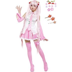 Haikyuu Women Pink Cosplay Dress with Socks Hair Pins Halloween Costume
