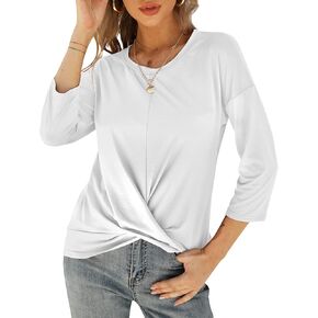 LIOFOER Women's 3/4 Sleeve T-Shirt Twist Knot Tunic Tops Round Neck Casual Blouse in Kuwait