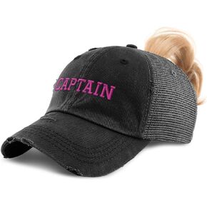 Custom Womens Ponytail Cap Captain Boat Ship Pink Embroidery Cotton