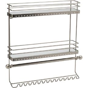Home Details Wall Mounted Jewelry Organizer | Dimensions: 14.6"x 3.9"x 15.6" | 2 Tier Mirror | Home Organization | Great for Bracelets | Necklaces | Earrings | Mirror Based Shelf | Satin Finish