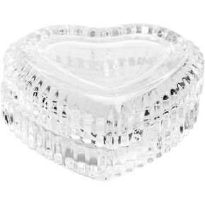 Cabilock Crystal Glass Heart- Shaped Storage Box Embossed Jewelry Box Candy Box with Lid