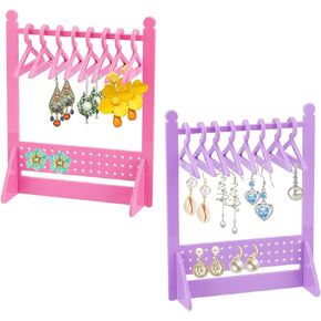 2 PCS Acrylic Earring Holder Rack with Mini Hangers,Jewelry Display Stand Ear Studs Organizer Storage For Women Girl