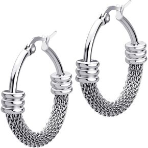 555Jewelry Medium Braided Mesh Stainless Steel Round Hoop Earrings for Women