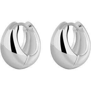 Dainty Dome Chunky Trendy Huggie Small Hoop Earrings for Women 14K Gold Plated Silver Thick Oval Hoops Earring Hypoallergenic Minimalist Hooped Fashion Jewelry 15mm
