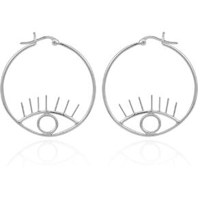 Unique Mystical All-Seeing Eye .925 Sterling Silver Big V-lock Hoop Earrings