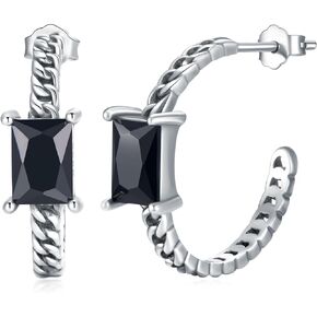 Black Hoop Earrings 925 Sterling Silver Vintage Hoop Earrings with Black Crystal