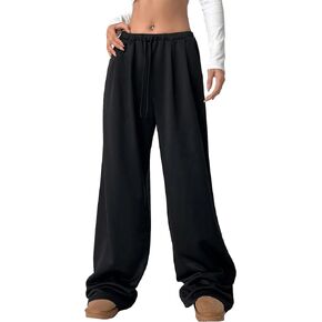 MakeMeChic Women's Elastic High Waisted Palazzo Pants Casual Wide Leg Solid Lounge Sweatpants