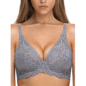 Women's Lace Bra Underwire Sheer Bra Sexy See Through Bralette Low-Cut Plunge Lightly Unlined
