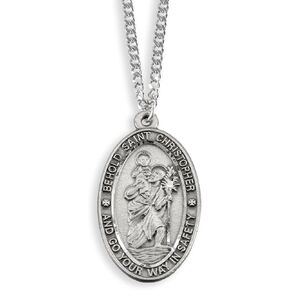 Saint Christopher Pewter Travel Pendant on 24 Inch Stainless Steel Chain Gift