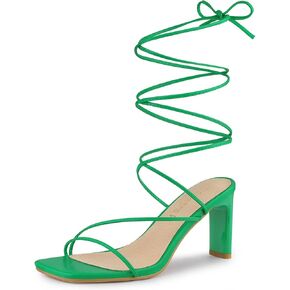 Allegra K Women's Lace Up Strappy Block High Heel Sandals