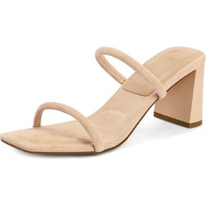 mysoft Women's 3 inch Block Heel Square Toe Sandals Two Straps Mules Backless Slip On Dress Shoes