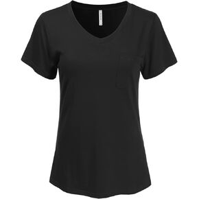 قميص نسائي من danibe بأكمام قصيرة ورقبة على شكل حرف V وفضفاض مع جيب (S-XXL)