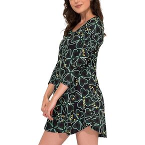 Aphratti Women's Long Sleeve St Patricks Cute Clover Print Casual Flare Swing Dress