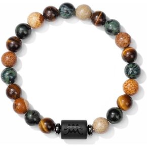 Zodiac Bracelet for Women Men Zodiac Sign Natural Stone Bead Bracelet with Wish Card 12 Constellation Distance Prayer Blessing Bracelet for Couples Friends Horoscope Jewelry Birthday Gift