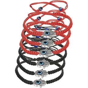 LOYALLOOK 6pcs Braided String Kabbalah Bracelets Rotating Evil Eye Hamsa Hand for Protection Bracelet Red/Black String in Kuwait