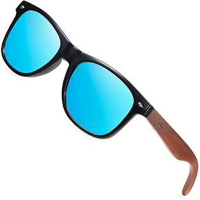 Wood Sunglasses for Men Women Polarized, uv Protection Black Walnut/Zebra Wooden Arms Frame Shades with Case